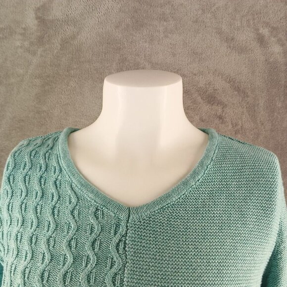 NWT KAREN SCOTT Textured Patchwork Sweater XS(0-2) Teal Aqua Cotton V-neck - Picture 4 of 13